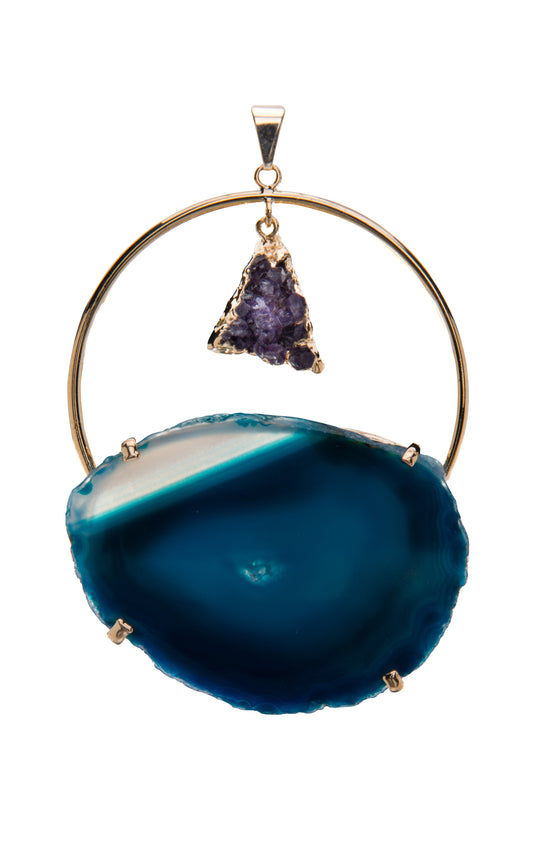 Chapa de Ágata com Argola e Drusa de Ametista